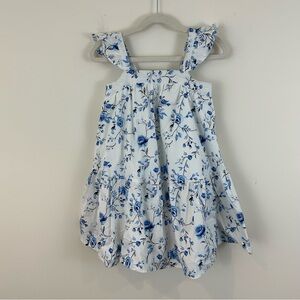 btween White Dress with Blue Floral Print and Ruffle Straps Size 5 Girl's